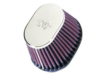 K&N Engineering K&N Uni Chrome Oval Tapered Filter 2.125in FlgID x 4inB OL x 3inB OW x 3inT OL x 2inT OW x 2.75in H