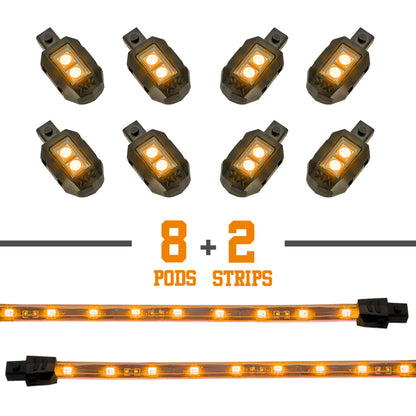 XKGLOW XK Glow Strips Single Color XKGLOW LED Accent Light Motorcycle Kit Amber - 8xPod + 2x8In