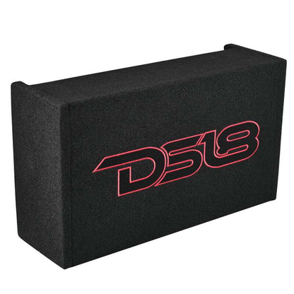DS18 Single 10in Shallow Subwoofer & Enclosure 300 Watt RMS Downfiring Sealed Black Carpet Amplified