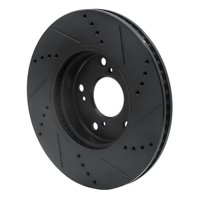 R1 Concepts R1 2016-2025 Honda Accord Coupe Front Left Drilled & Slotted Black Brake Rotor