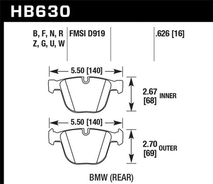 Hawk Performance Hawk 04-10 BMW 535i/545i/550i / 04-10 645Ci/650i /02-09 745i/745Li/750  DTC-70 Race Rear Brake Pads
