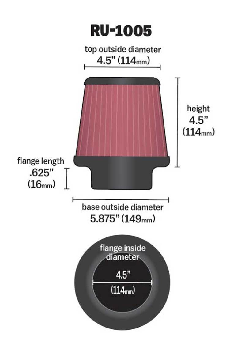 K&N Engineering K&N Filter Universal X Stream Clamp-On 4-1/2in Flange 5-7/8in Base 4-1/2in Top 4-1/2in Height