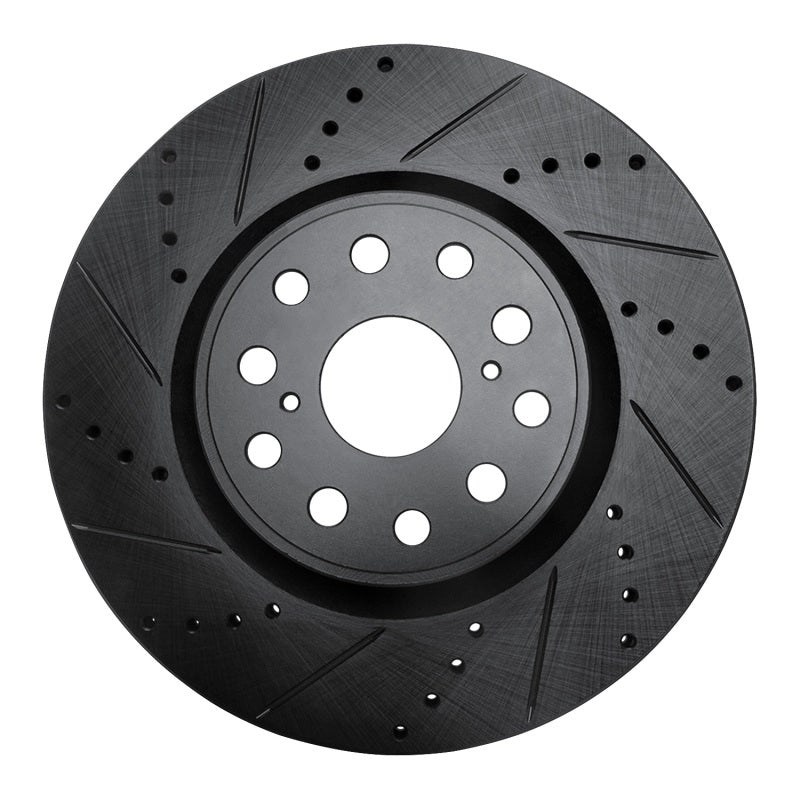 R1 Concepts R1 07-23 Lexus LS460 Front Left Drilled & Slotted Black Brake Rotor
