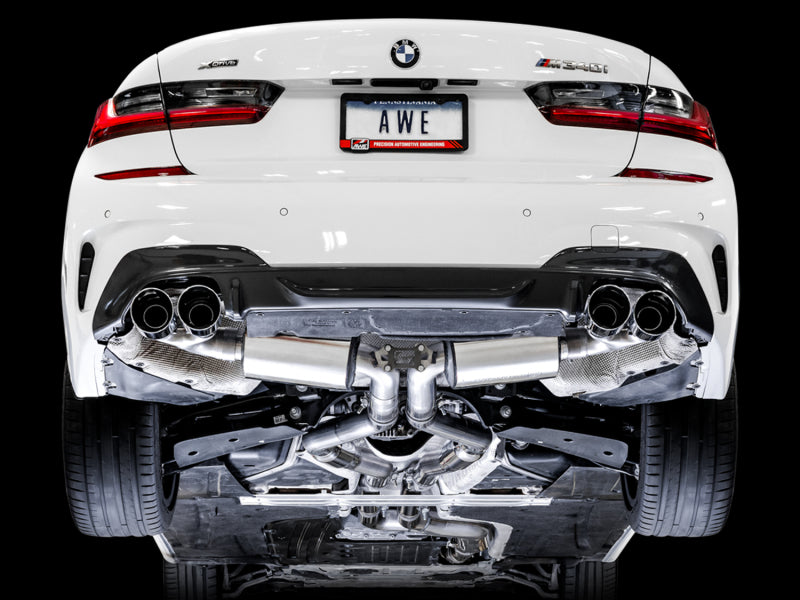 AWE Tuning 2019+ BMW M340i (G20) Resonated Touring Edition Exhaust - Quad Chrome Silver Tips