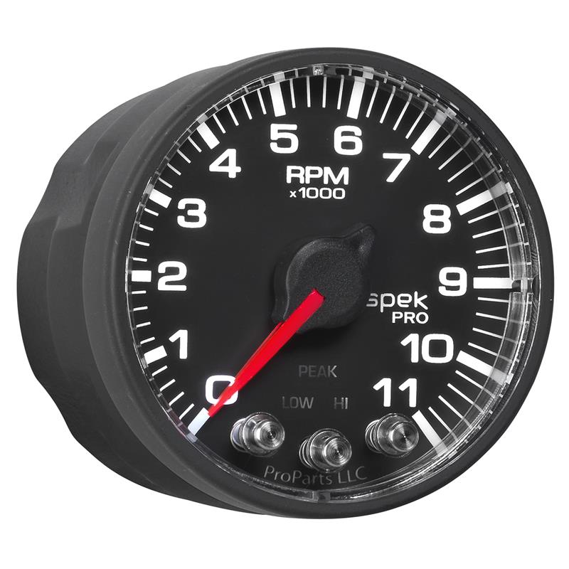 Autometer Spek-Pro Gauge Tach 2 1/16in 11K Rpm W/ Shift Light & Peak Mem - Blk/Blk