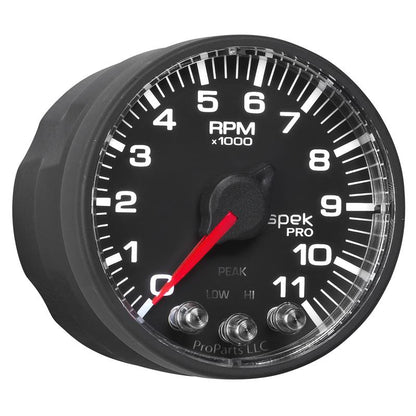 Autometer Spek-Pro Gauge Tach 2 1/16in 11K Rpm W/ Shift Light & Peak Mem - Blk/Blk