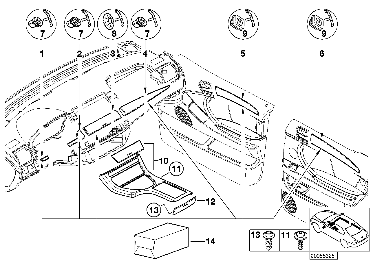 Genuine BMW 51428261752 E53 Poplar Wooden Strip, Door Rear Right DUNKEL (Inc. X5)