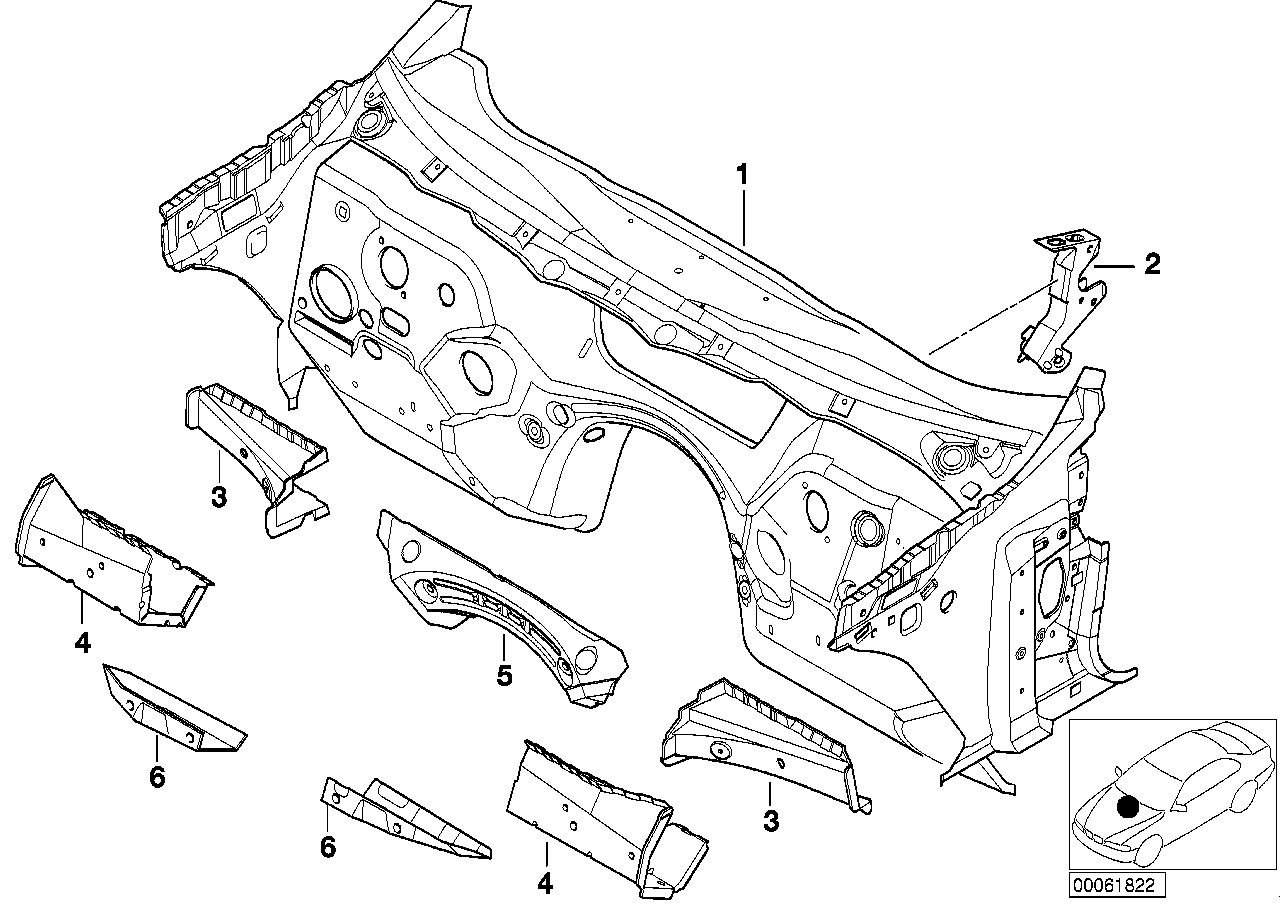 Genuine BMW 41118239198 E46 E83 Right Splash Wall Reinforcement (Inc. 318ti, X3 2.5si & 330Ci)