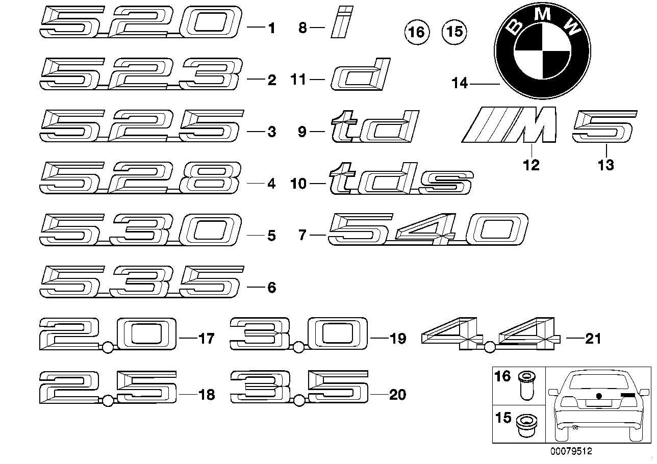 Genuine BMW 51148259332 E39 Emblem Adhered -D- (Inc. 530d, 520d & 525d)