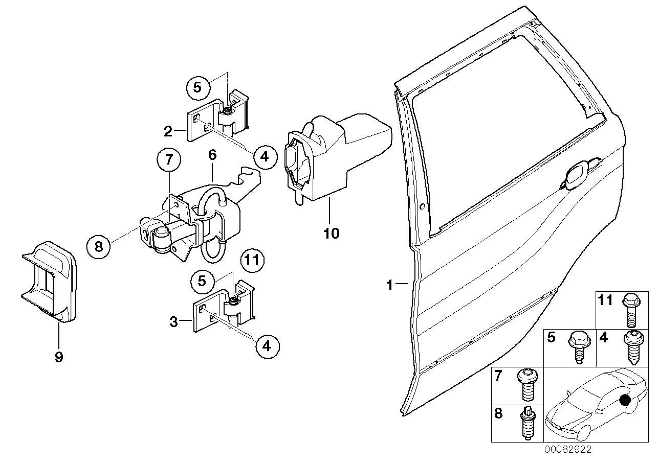 Genuine BMW 41528269839 E53 Left Upper Rear Door Hinge (Inc. X5)