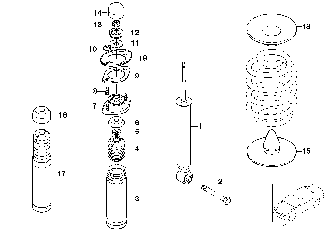 Genuine BMW 33521095647 E46 Shock Absorber, Rear (Inc. 318d, 318i & 316Ci)