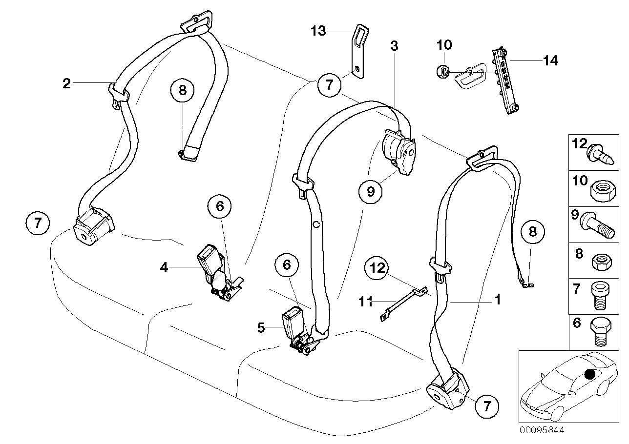 Genuine BMW 72118259021 E53 Rear Upper Belt With Child Protection SCHWARZ (Inc. X5)