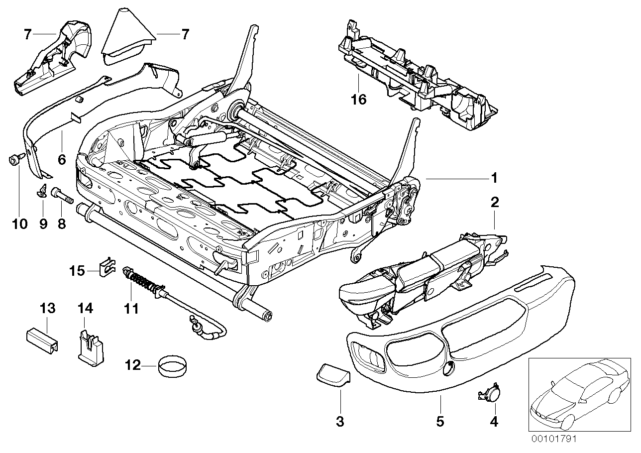 Genuine BMW 52108196285 E39 E38 Seat Frame, Left (Inc. 735i, 540i & 725tds)