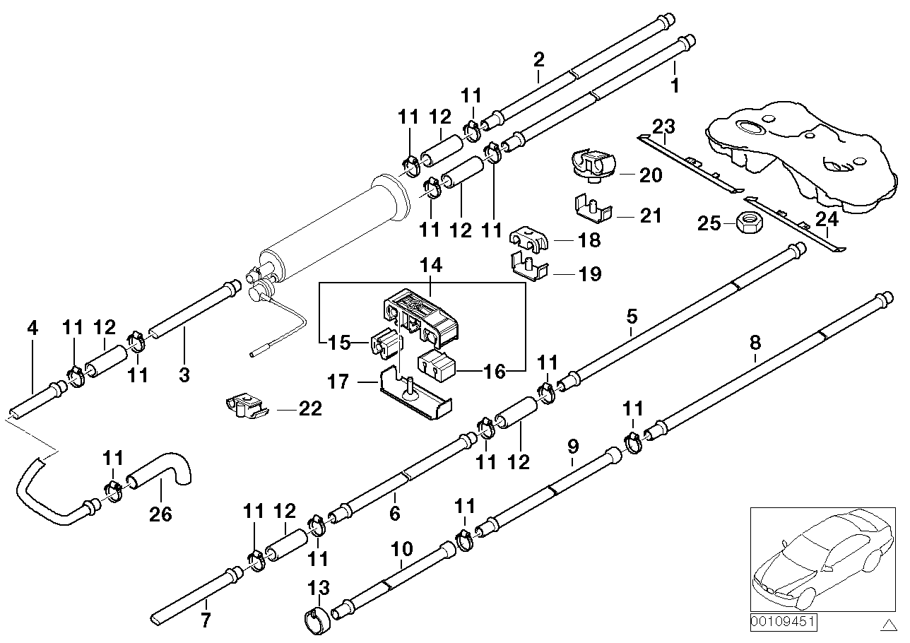 Genuine BMW 16121184175 E38 Rear Fuel Return Line (Inc. 735i, 740i & 740iL)