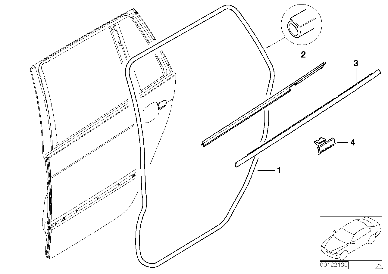 Genuine BMW 51347890694 E46 Outer Weatherstrip, Right GLANZSCHWARZ (Inc. 320d, 328i & 316i)