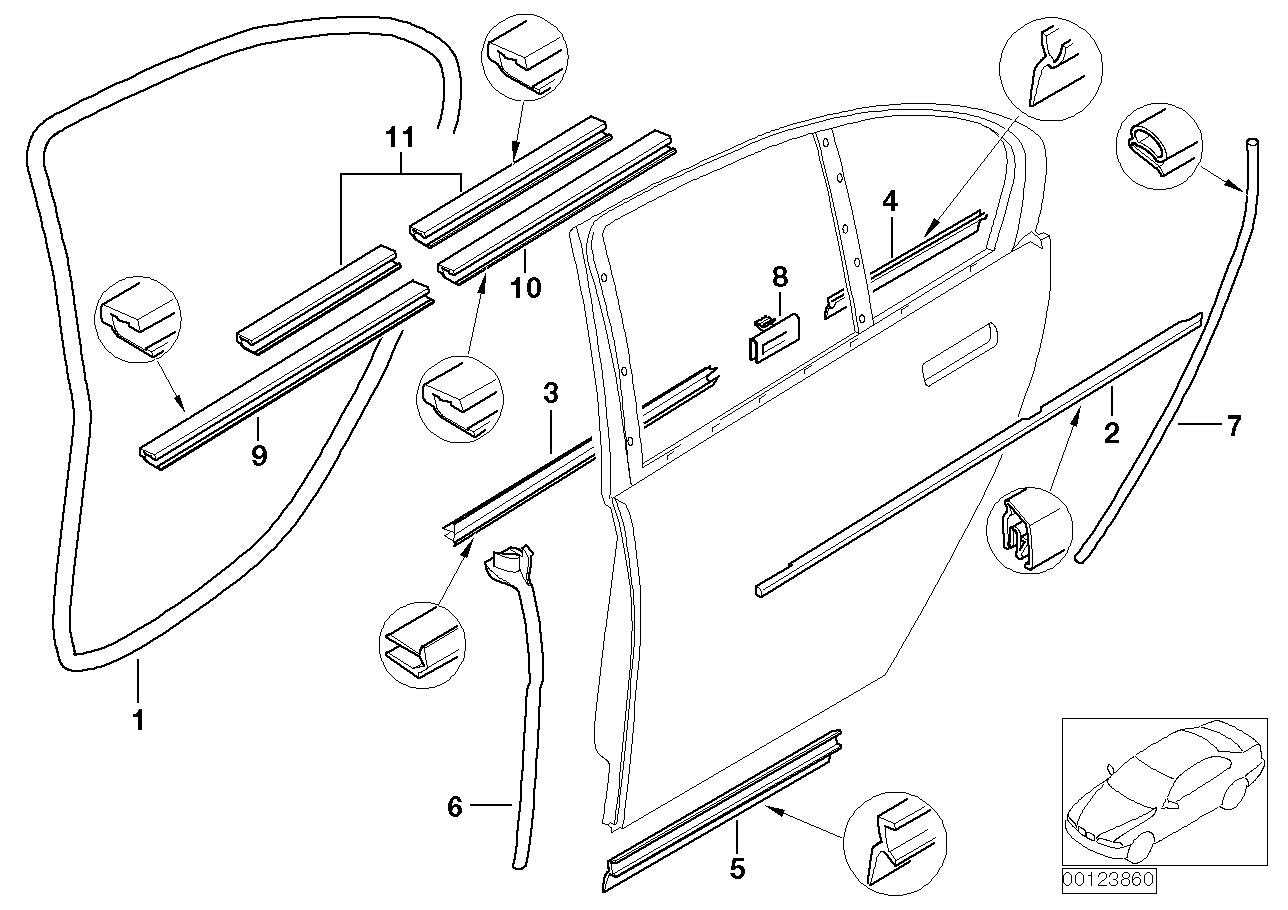 Genuine BMW 51428240429 E65 Waist Rail Trim Strip, Int. Left Rear (Inc. 745i, 745d & 740i)