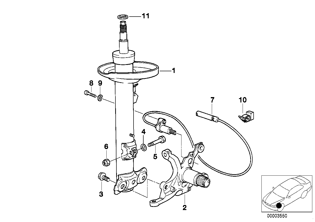 Genuine BMW 31312226987 E36 Left Front Spring Strut (Inc. M3)