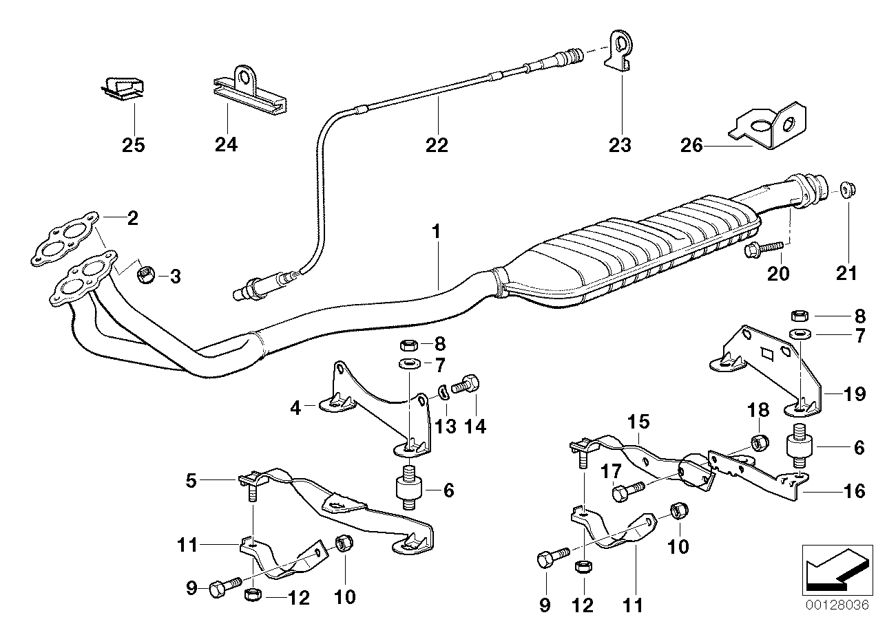 Genuine BMW 18101723750 E36 Front Muffler (Inc. 318i, 316i 1.6 & 316g)
