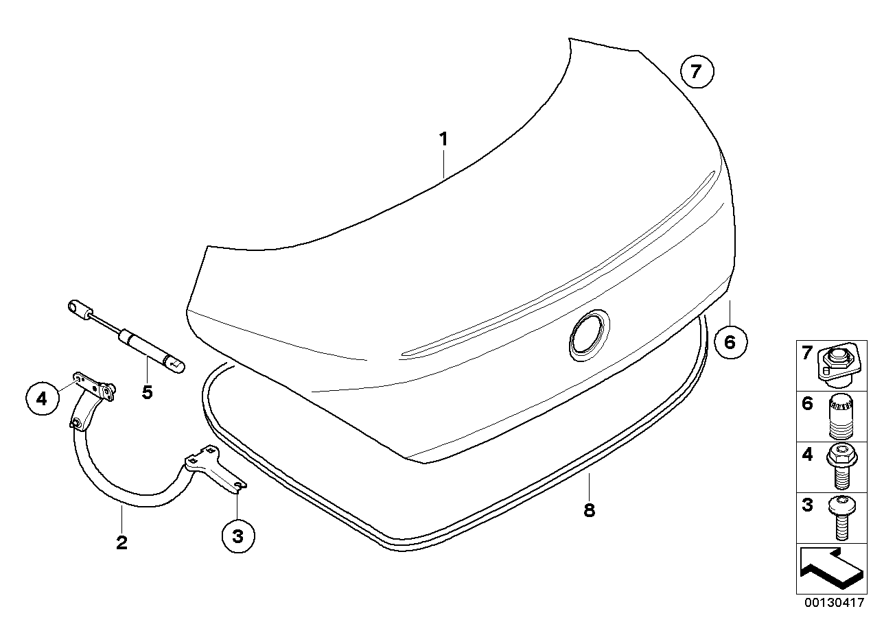 Genuine BMW 41627175304 E63 Right Trunk Lid Hinge (Inc. 645Ci, 630i & M6)
