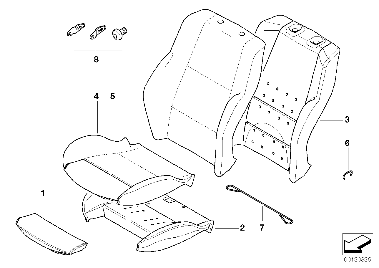 Genuine BMW 52109142373 E63 Sports Seat Upholstery Parts, Right OC3 (Inc. 650i & 645Ci)