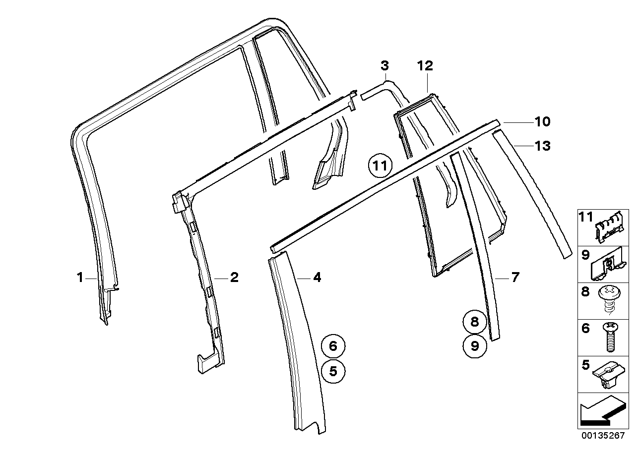Genuine BMW 51357044180 E61 Frame For Fixed Side Window, Right (Inc. 520d, 525d & 530d)