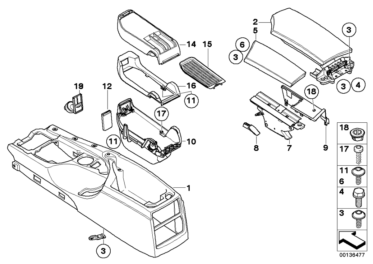 Genuine BMW 51167065518 E60 E61 Bracket, Center Console (Inc. 540i, 525xd & 523i)