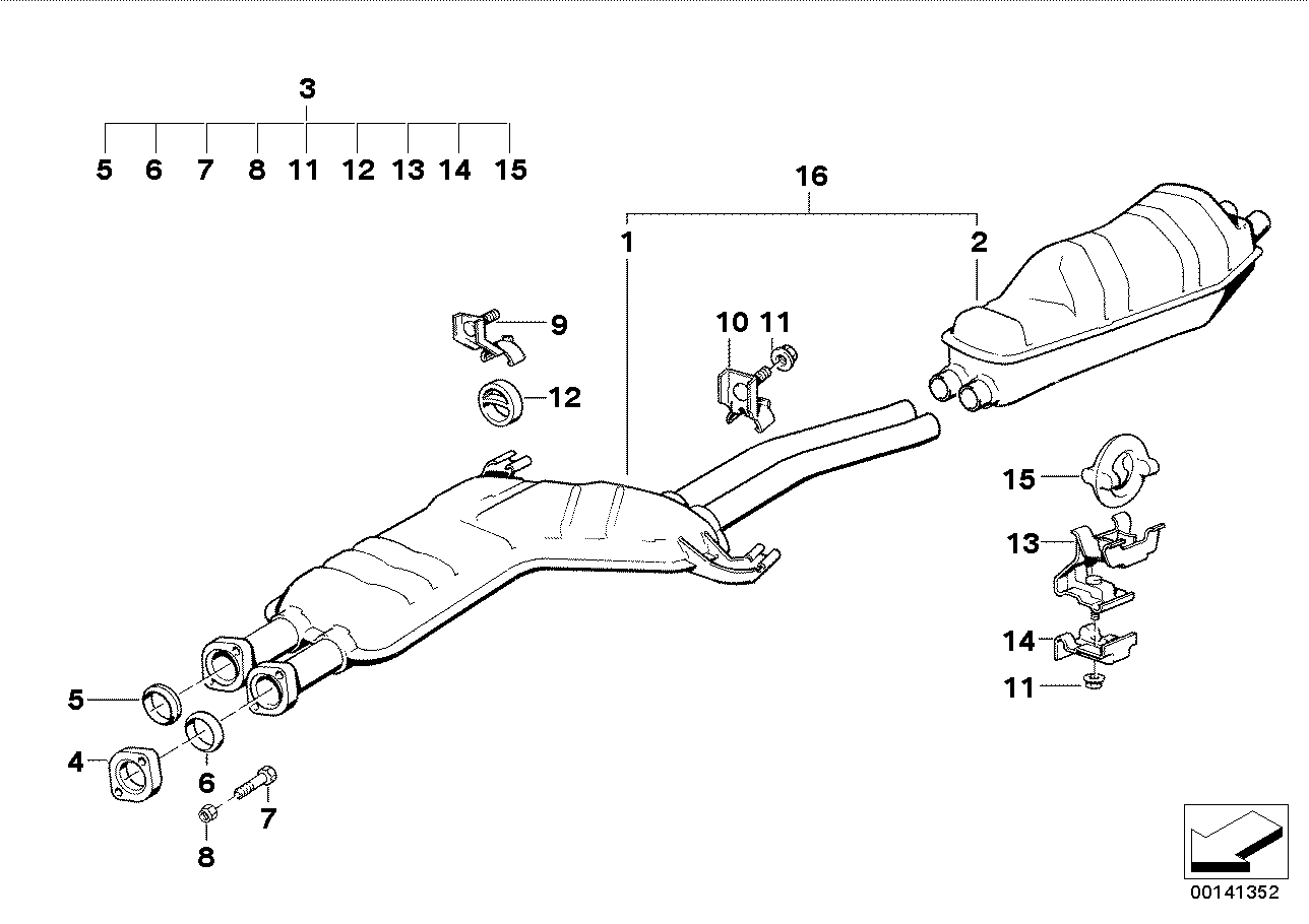 Genuine BMW 18129068603 E32 Center Muffler (Inc. 730iL & 735iL)