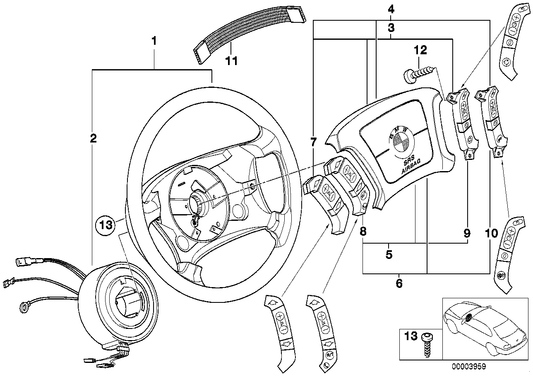 Genuine BMW 32341094259 E39 E38 Leather Steering Wheel (Inc. 740i, 735iL & L7)
