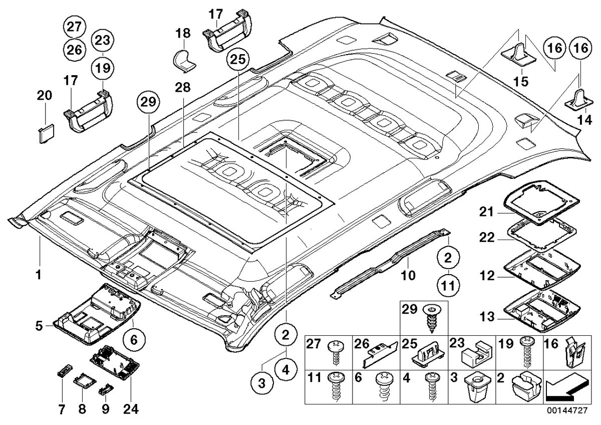 Genuine BMW 51448258043 E53 Cover, Console, Head Lining, Rear HELLGRAU (Inc. X5)