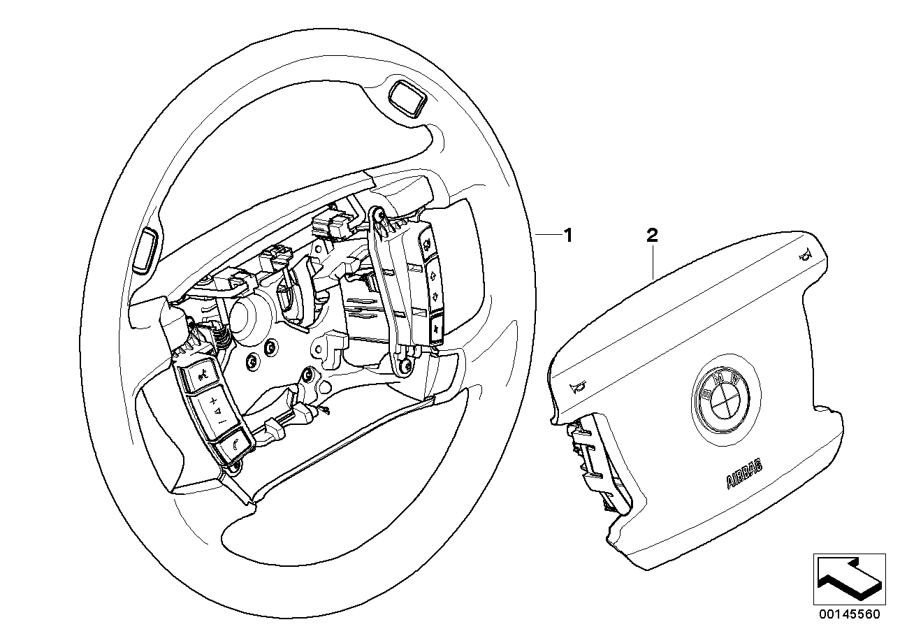 Genuine BMW 32306782087 E66 E65 E67 Leather Steering Wheel SCHWARZ (Inc. 730Ld, 730Li & 740Li)