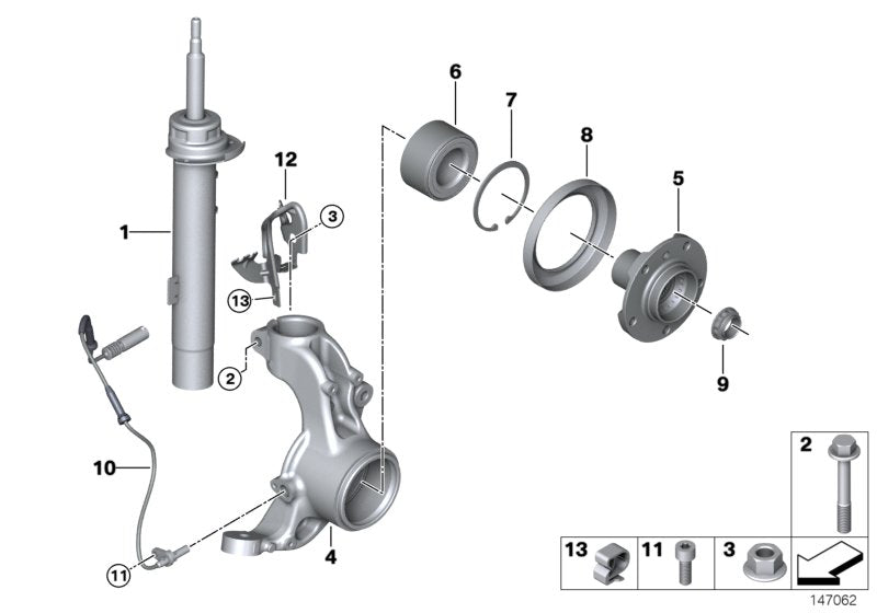 Genuine BMW 31316780197 E91 Left Front Spring Strut (Inc. 330xi, 320xd & 335xi)