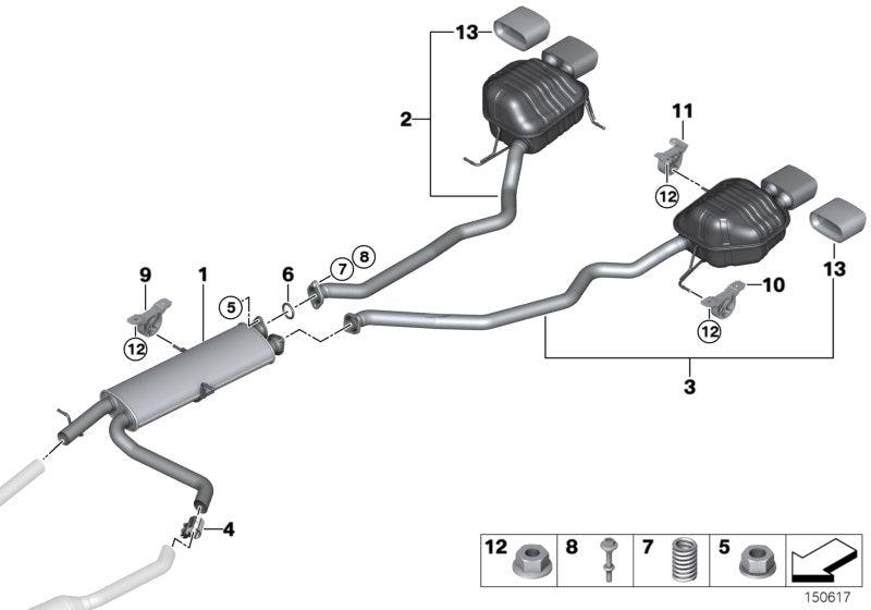 Genuine BMW 18107525111 E53 Rear Muffler Left (Inc. X5 4.4i)