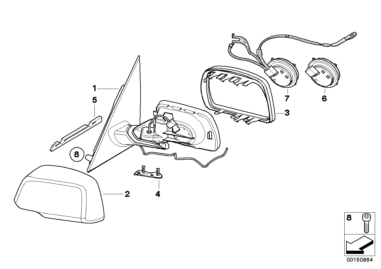Genuine BMW 51163448148 E83 Heated Outside Mirror, Memory Bus, Right (Inc. X3)