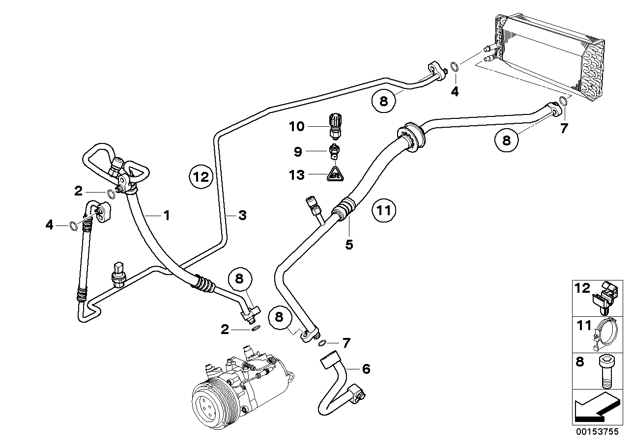 Genuine BMW 64538377073 E53 Suction Pipe Evaporator-Compressor (Inc. X5 3.0i)