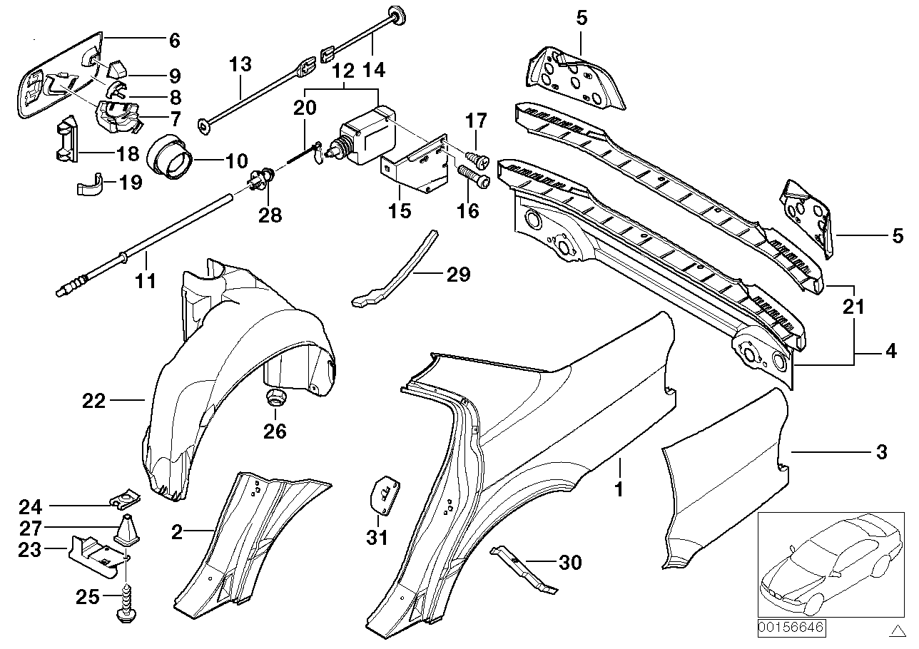 Genuine BMW 41358183126 E38 Section Of Rear Right Fender (Inc. 735i, L7 & 750iLP)