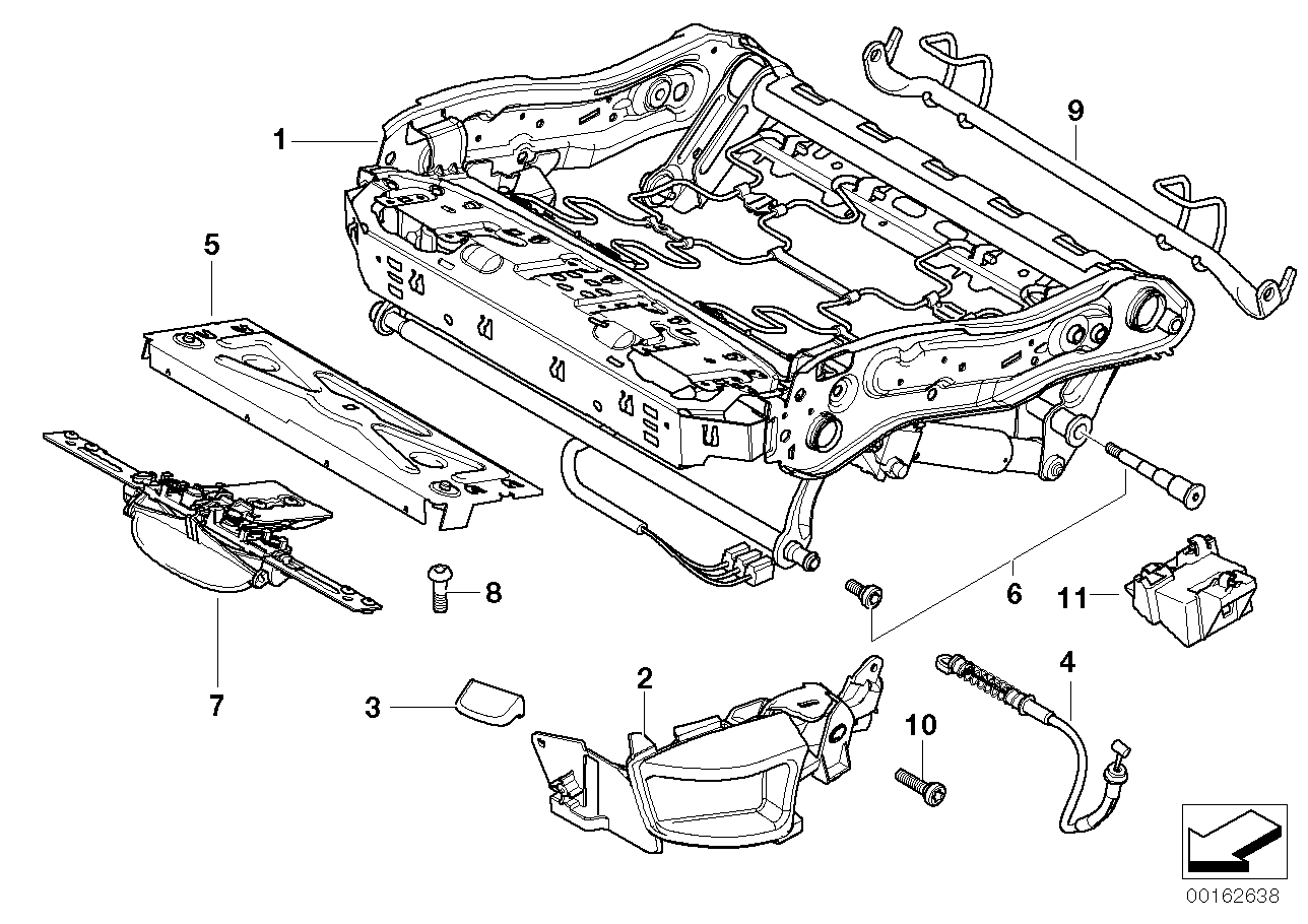 Genuine BMW 52109155008 E60 E61 Seat Frame, Manual Right (Inc. 530xd, 525xd & 550i)