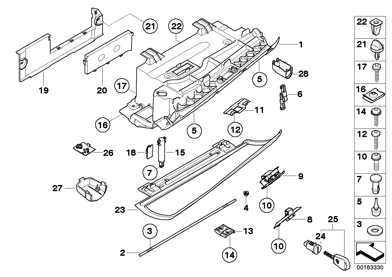 Genuine BMW 51167063450 E60 E61 Glove Box Lid GRAU (Inc. 540i, 525d & 530d)