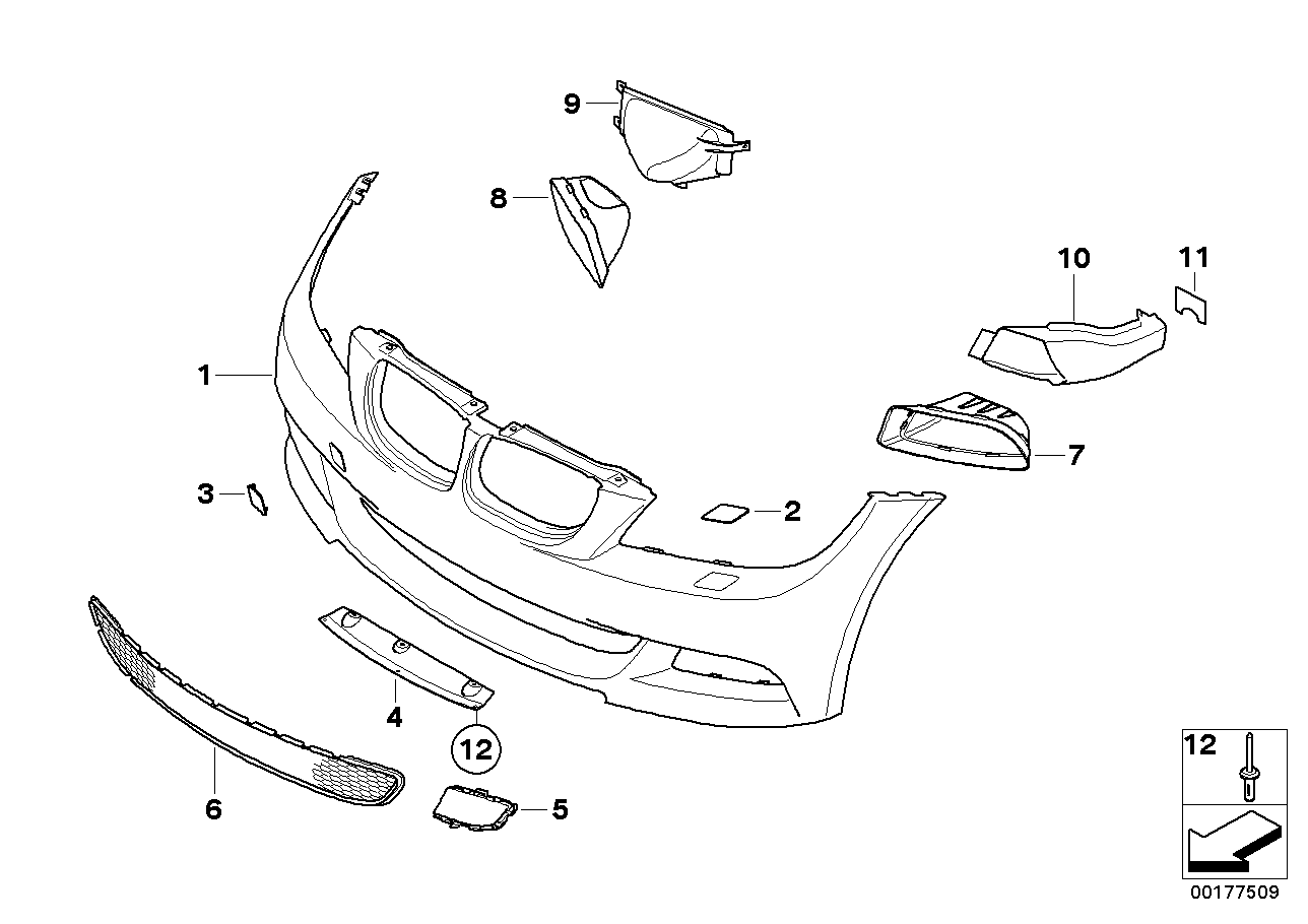 Genuine BMW 51112150361 E90 E91 TriCover, Grill, Bumper, Center Left (Inc. 318i, 328i & 320d ed)