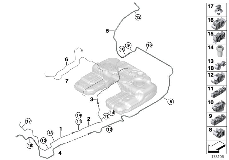 Genuine BMW 16126758230 E71 R53 E70 Fuel Pipe Bracket (Inc. X5 40iX, X6 35iX & Cooper S)