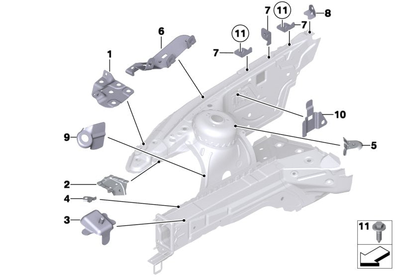 Genuine BMW 41007224910 E89 Bracket, Diagonal Strut Brace Top R (Inc. Z4 35is, Z4 35i & Z4 30i)