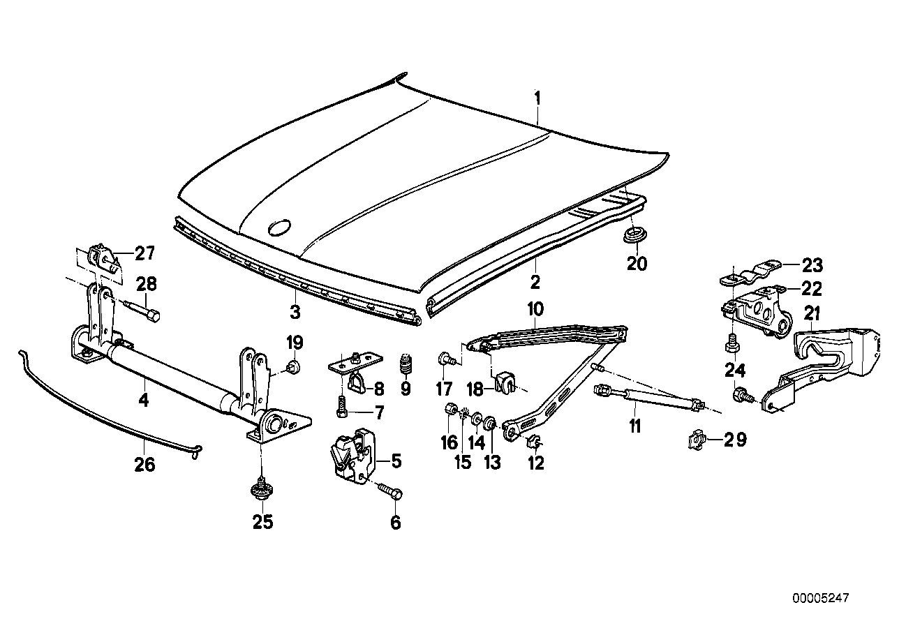 Genuine BMW 41611946246 E34 Engine Hood Joint (Inc. 525ix, 530i & 520i)
