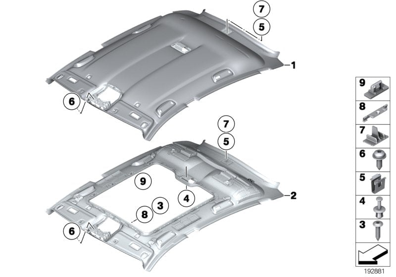 Genuine BMW 51449167631 Molded Roof Lining F Panoramic Roof EVERESTGRAU (Inc. 535i, 550iX & 550i)