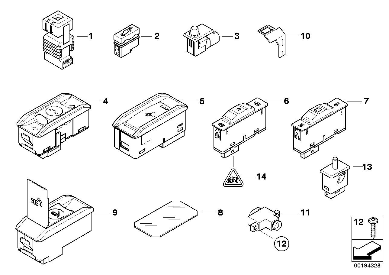 Genuine BMW 61316941978 E66 E65 E67 Emergency Call Pushbutton (Inc. Alpina B7, 740d & 760Li)