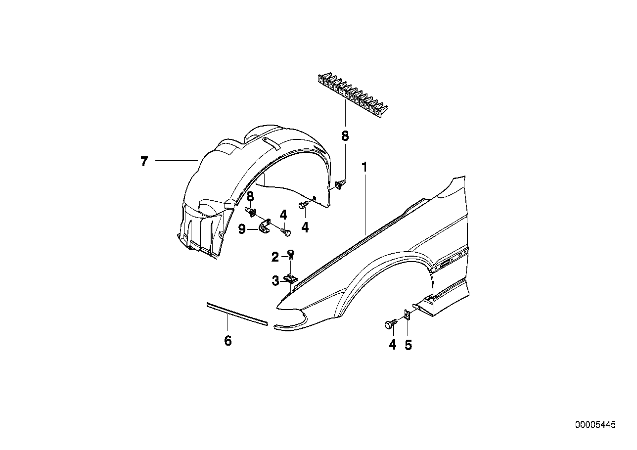 Genuine BMW 51718196464 E38 Bracket Covering Wheel Housing Fr. Right (Inc. 750iL, 740i & 730i)