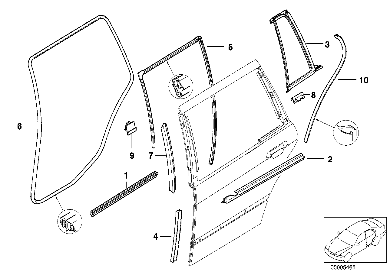 Genuine BMW 51348171059 E36 Left Rear Window Guide (Inc. 318i, 323i & 316i)