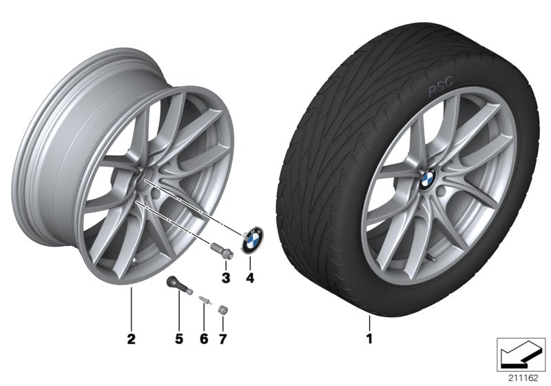 Genuine BMW 36116792598 Gloss-Turned Light Alloy Rim 8 1/2JX20 ET:33 (Inc. 650iX, 523i & 650iX 4.0)