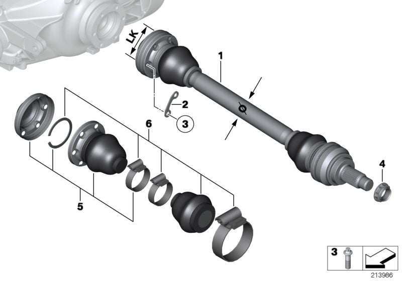 Genuine BMW 33207559934 E90 Exch. Output Shaft, Right LK=86mm/D=31mm (Inc. 325i)
