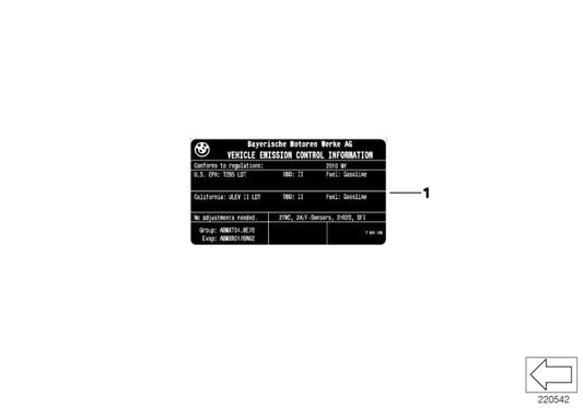 Genuine BMW 71228485217 G01 Label "Exhaust Emission" MY18 (Inc. X3 M40iX)
