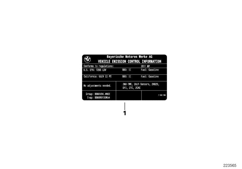 Genuine BMW 71227856730 F83 Label "Exhaust Emission" MY16 (Inc. M3, M4 GTS & M4)