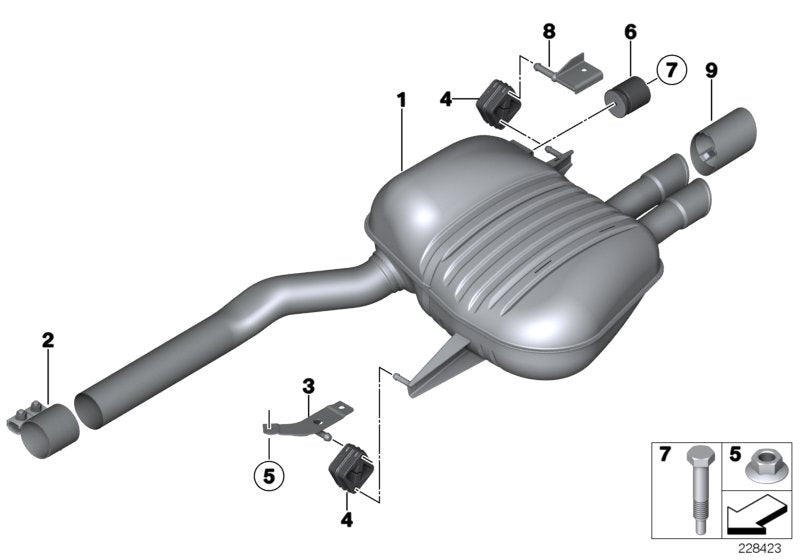 Genuine BMW 18307646923 Rear Muffler (Inc. 523i, 528i & 530i)
